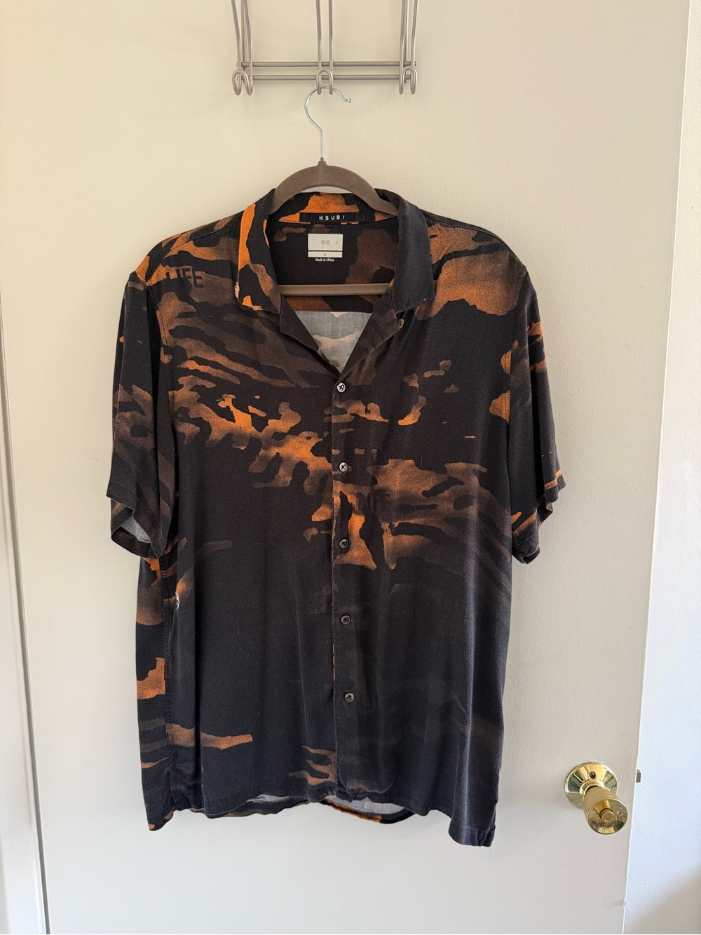 Ksubi Black Shirt with Orange Bleach Pattern